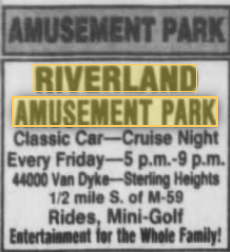 Riverland Amusement Park (Utica Amusement Park) - JUNE 1994 CAR SHOW AD